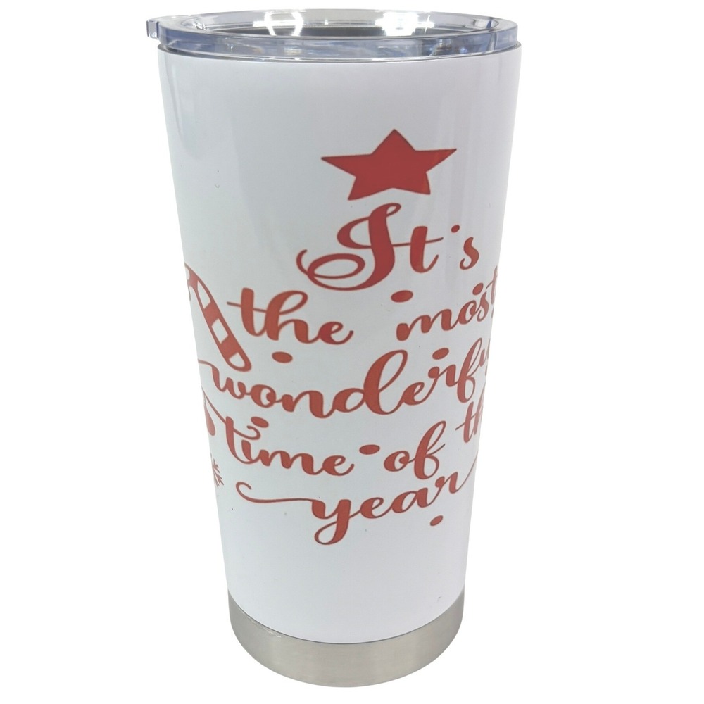 Christmas Holiday Tumbler Most Wonderful Time of Year White Red Stainless Steel